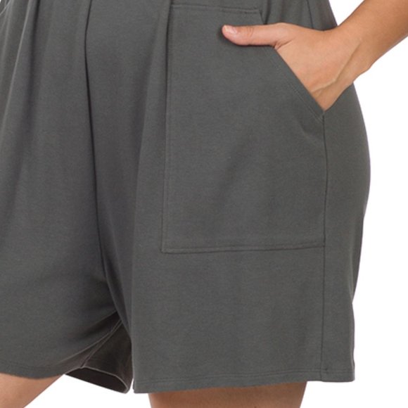 PLUS COTTON SLEEVELESS ROMPER WITH POCKETS - Picture 3 of 3